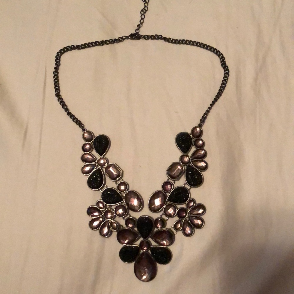 INC Crystal Flower Statement Necklace